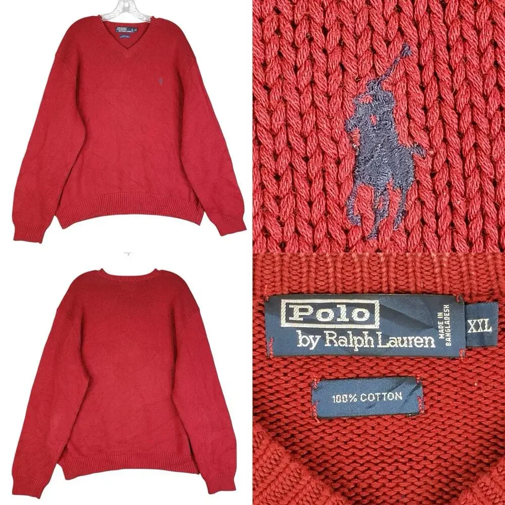 Polo Ralph Lauren Sweater Men's Size XXL Red Knit Cotton LS Pullover